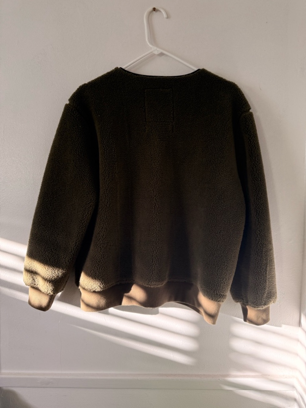 Olive Green Sherpa Jacket with Contrast Pockets - Picture 2 of 4